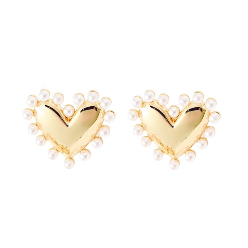 Thumbnail of Fancy Gold Heart Pearl Earrings image