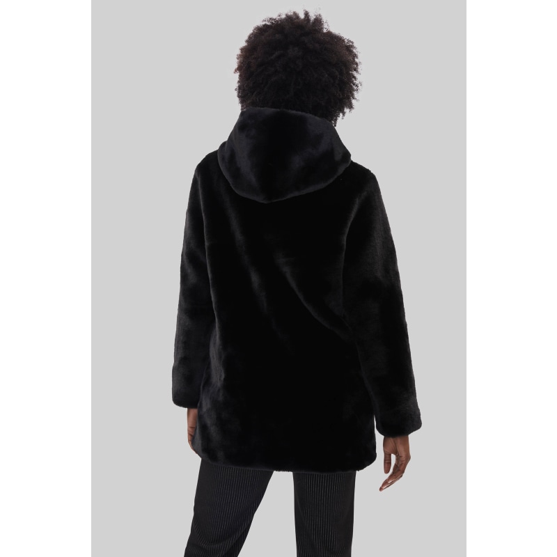 Black faux fur jacket hood hot sale