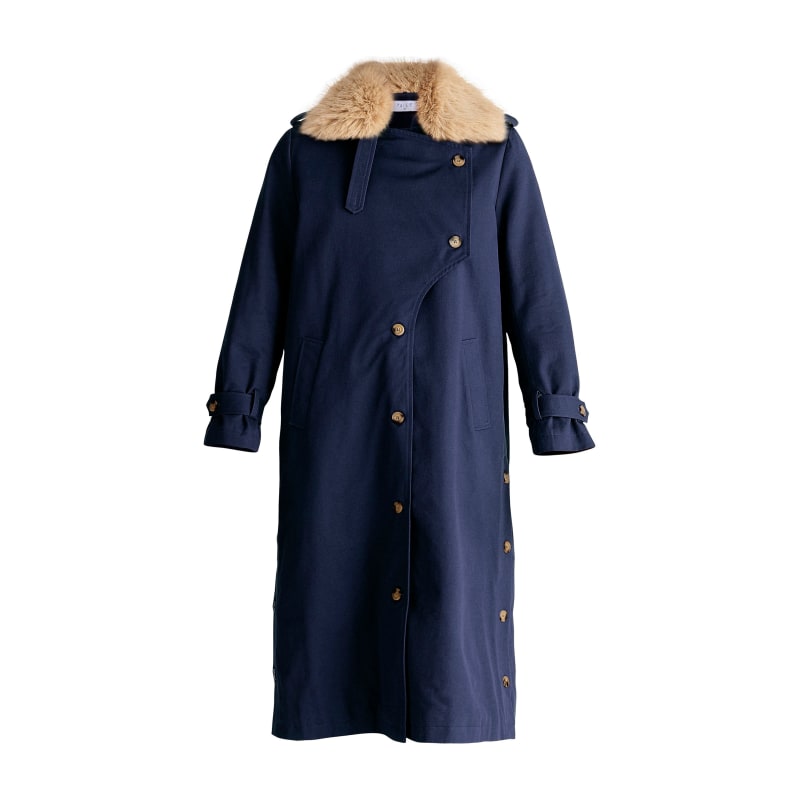 Navy fur collar coat shop