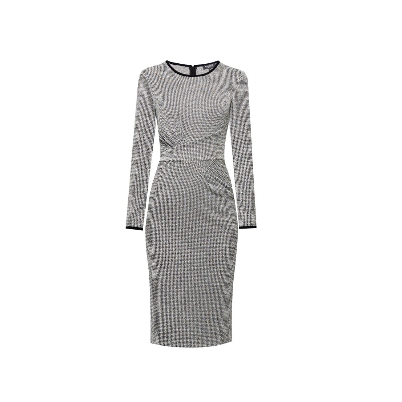 Thumbnail of Grey Rebecca Check Jacquard Jersey Dress With Waistline Drapes image