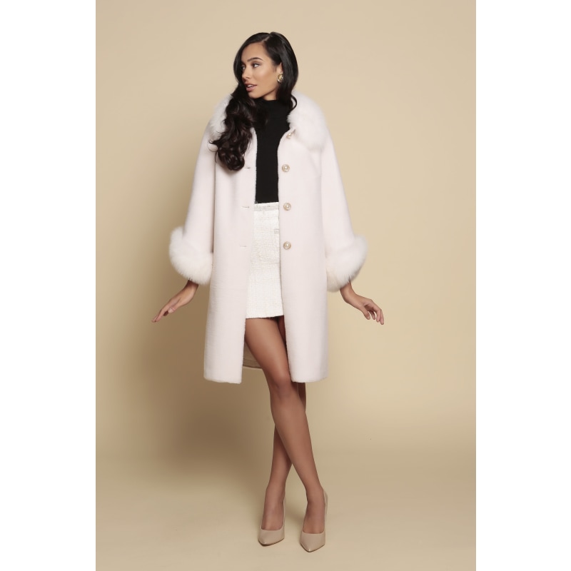 Thumbnail of 'Monroe' 100% Wool & Faux Fur Teddy Coat In Bianco image