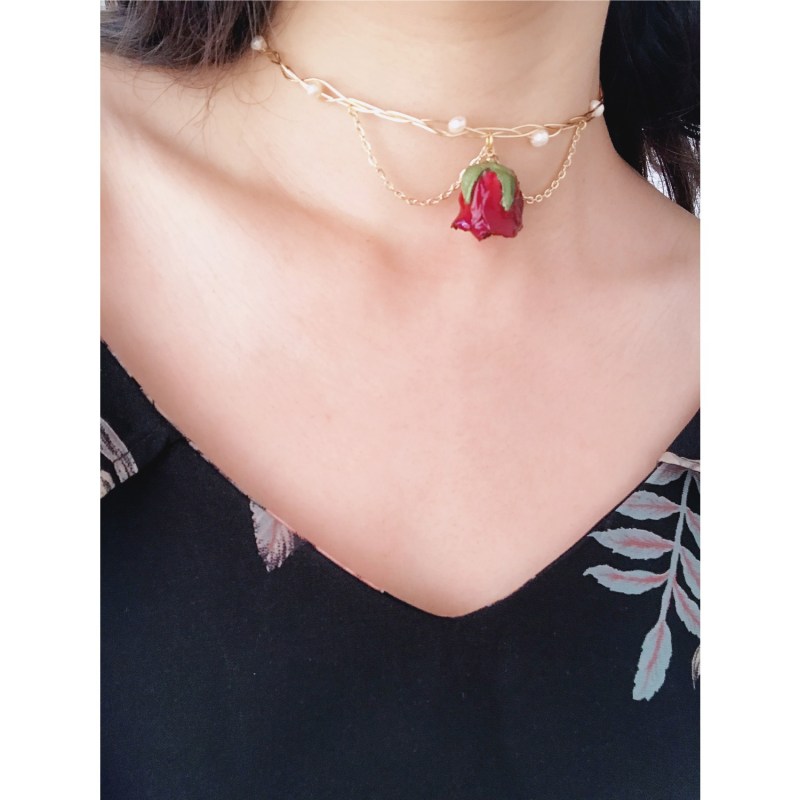 Thumbnail of Grande Amore Rosebud & Pearl Choker Necklace image