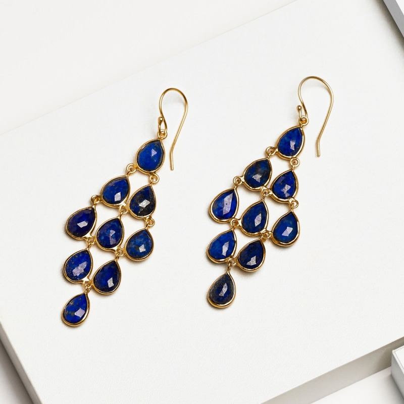 Thumbnail of Erviola Gemstone Cascade Earrings Gold Lapis Lazuli image