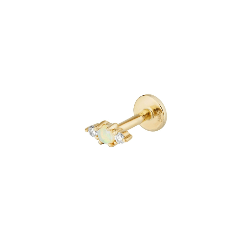 Opal & Diamond Flat Back Earring 14K-Gold, Zohreh V. Jewelry