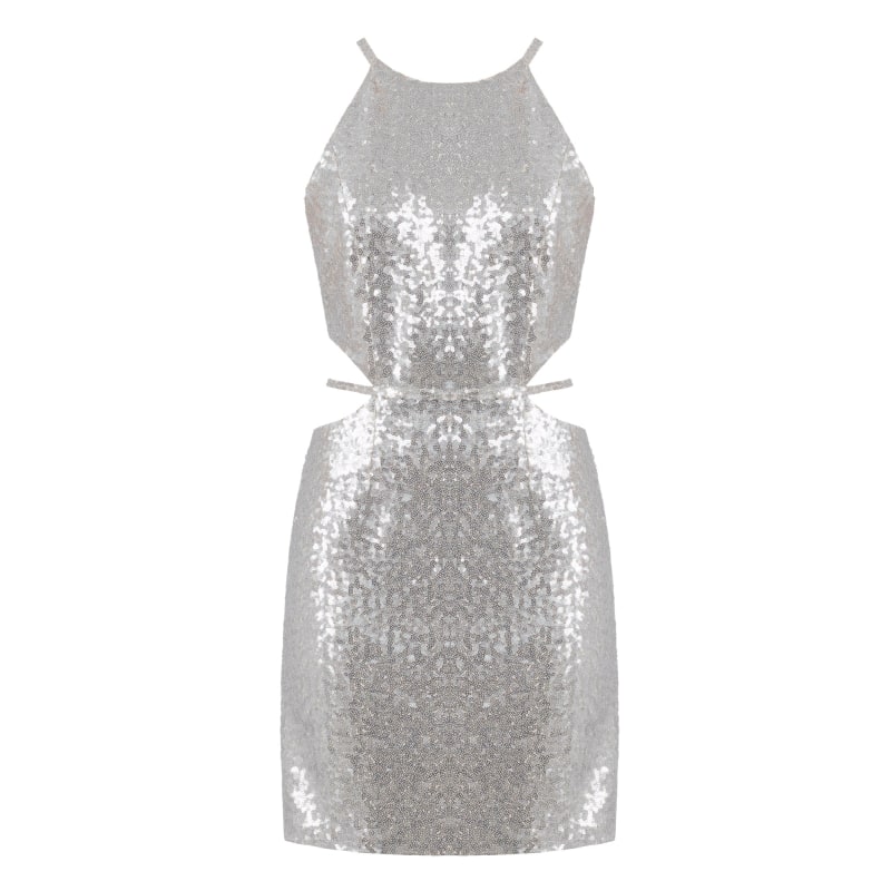 Short Sequined Dress - Black/silver-colored - Ladies