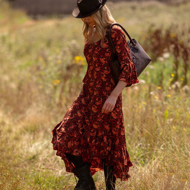 Thumbnail of Victoria Midi Dress Autumn Leaves Swirl image