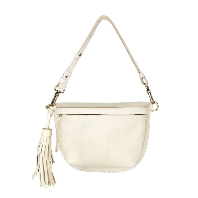 Cream Ivory Leather Sling Bag For Woman bixi awotan Wolf Badger
