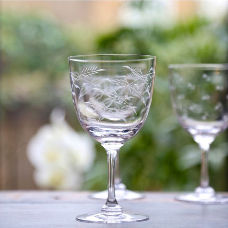 Thumbnail of A Pair Of Crystal Wine Glasses With Fern Design image