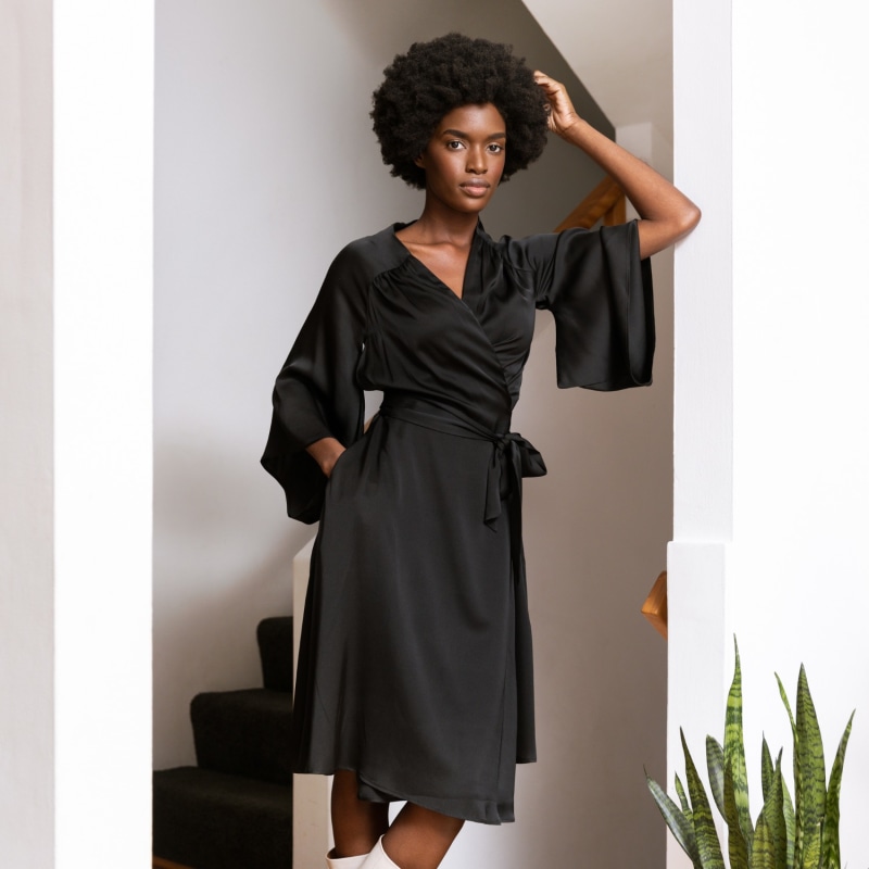 Thumbnail of Rhia Kimono Dress In Black Silk image