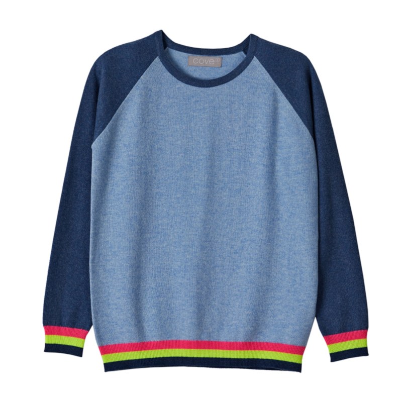 Thumbnail of Carmen Blue Cashmere Jumper With Neon Stripes image