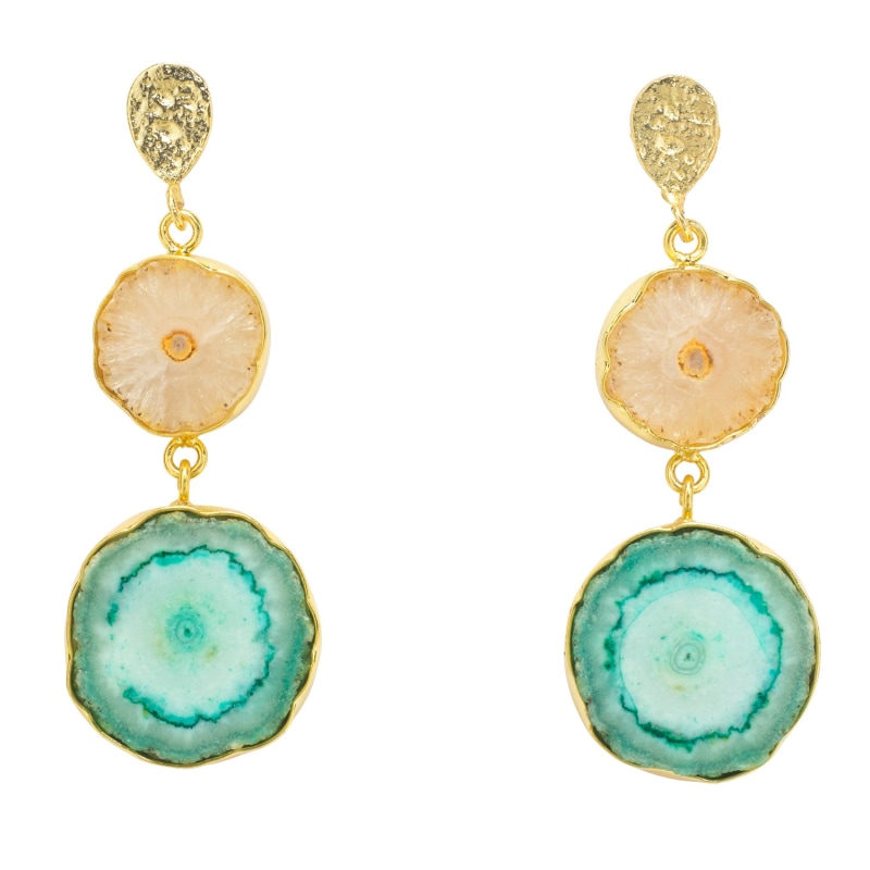 Thumbnail of Coral Green Gemstone 'So Solar' Gold Earrings image