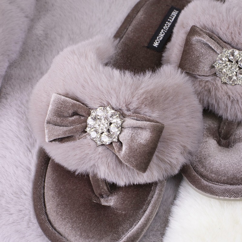 Thumbnail of Amelie Toe Post Slipper With Diamante Detail In Mink image