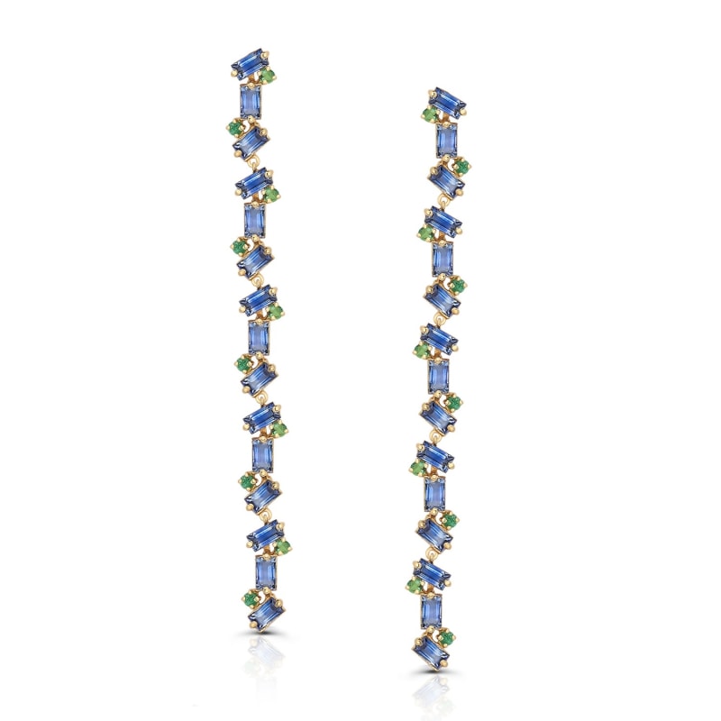 Thumbnail of Blue Sapphire Baguette & Emerald Rounds Earring In 18K Yellow Gold image
