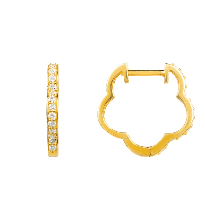 Thumbnail of Diamond Flower Clover Huggie Hoop Earrings Gold image