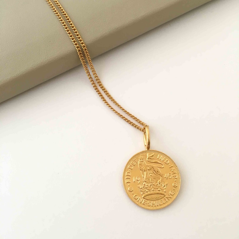 Thumbnail of British Shilling Coin Necklace In Yellow Gold Plate image