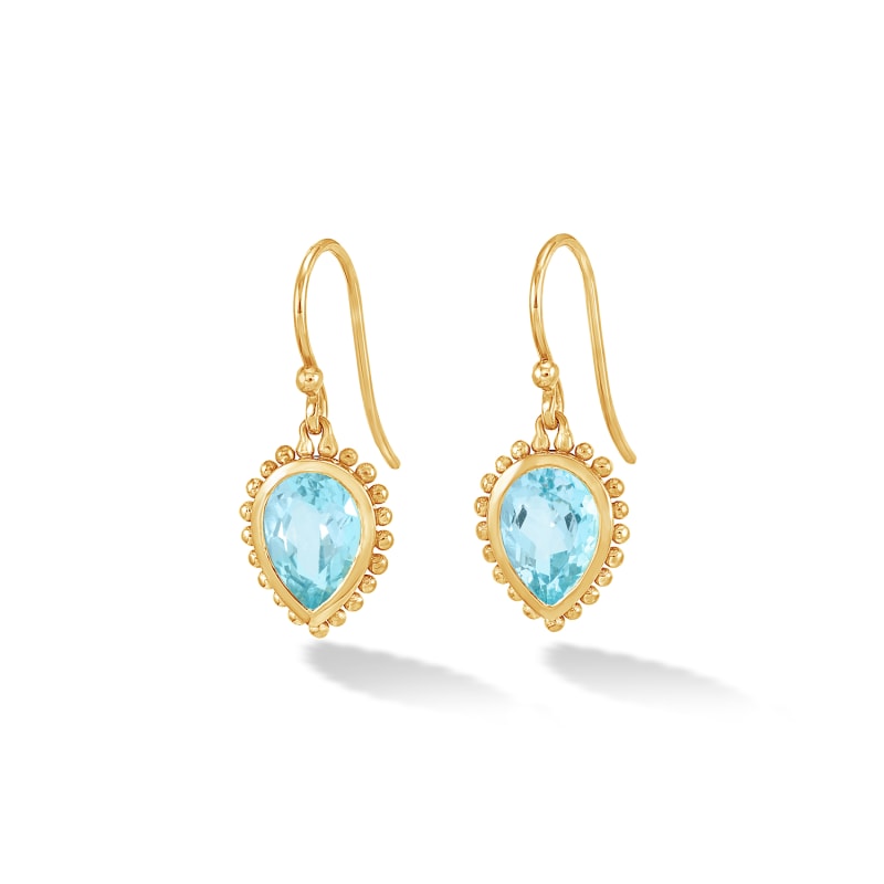 Fine Yellow Gold Anemone Large Teardrop Earrings With Blue Topaz by Dower Hall