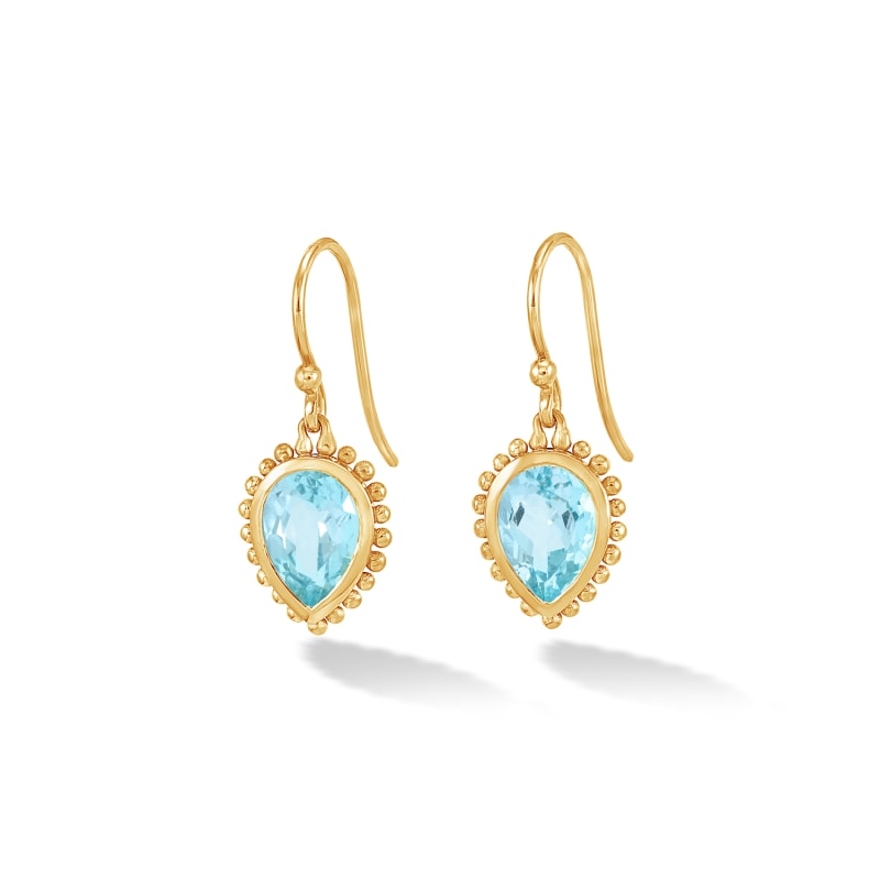 Thumbnail of Fine Yellow Gold Anemone Large Teardrop Earrings With Blue Topaz image