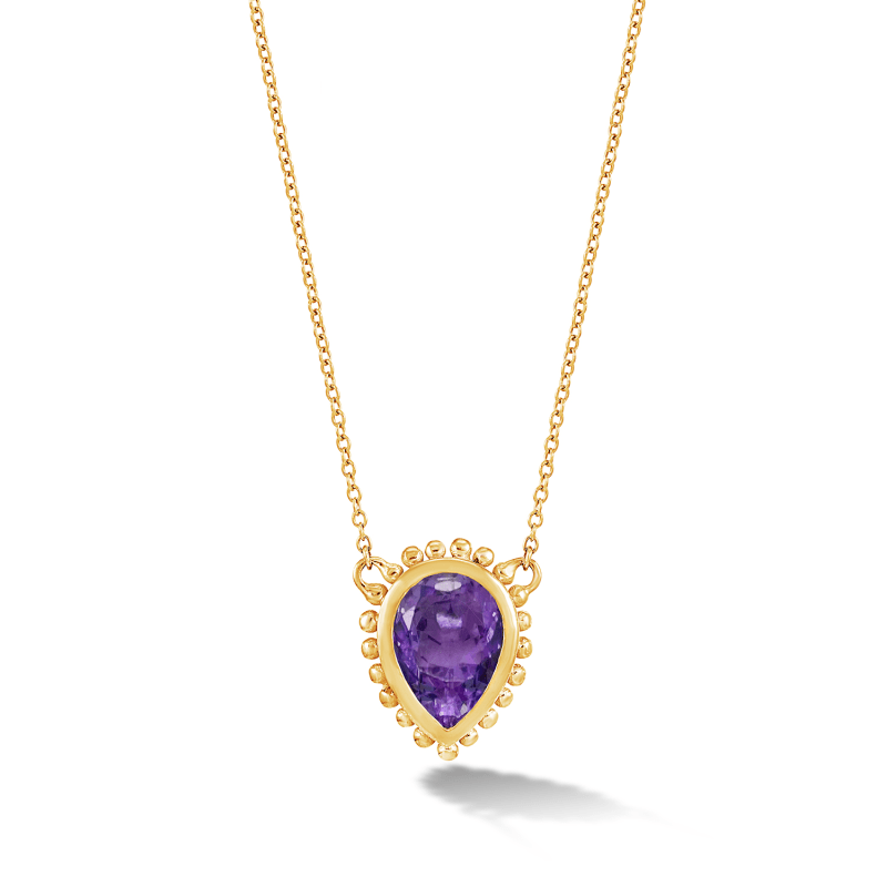 Thumbnail of Fine Yellow Gold Anemone Large Teardrop Pendant With Amethyst image