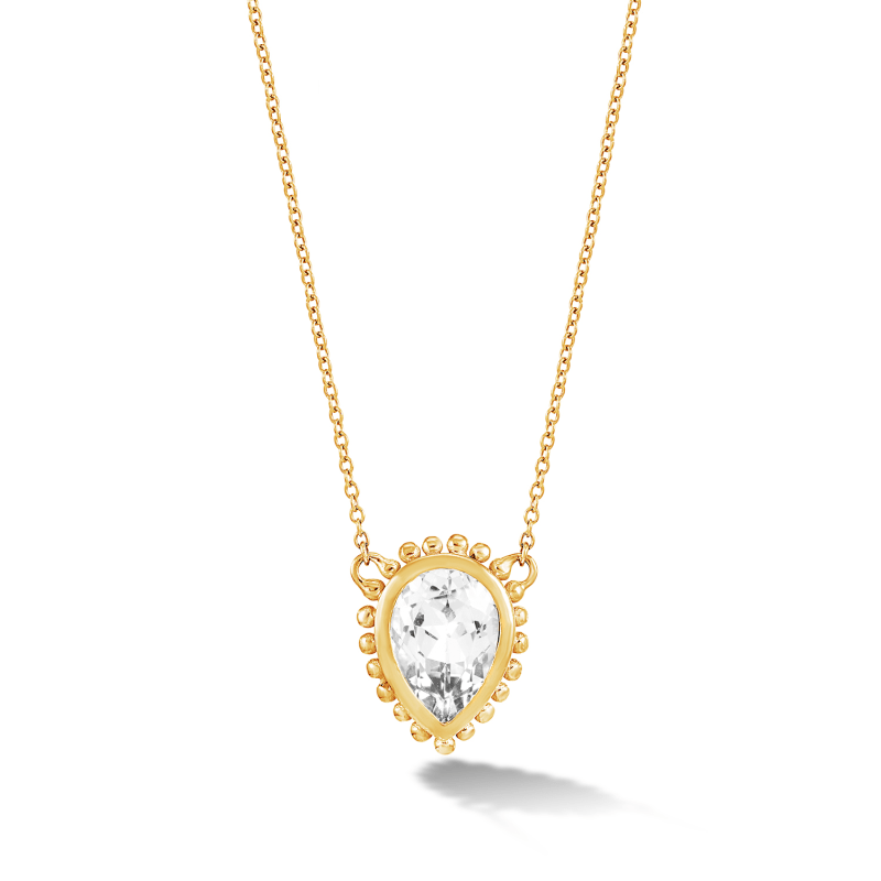 Thumbnail of Fine Yellow Gold Anemone Large Teardrop Pendant With White Topaz image