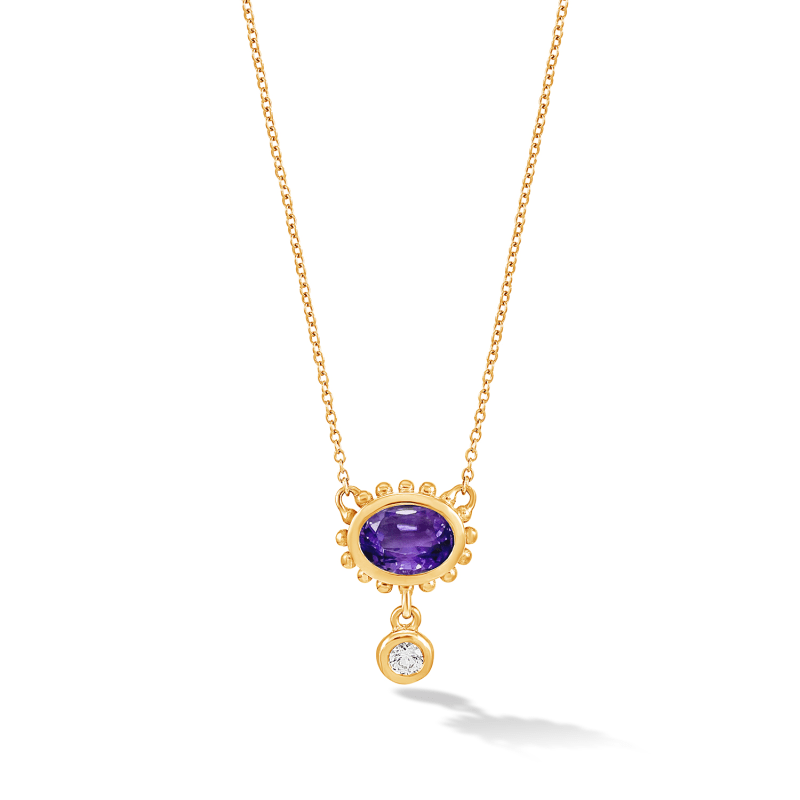 Thumbnail of Fine Yellow Gold Anemone Pendant With Amethyst & Diamond image