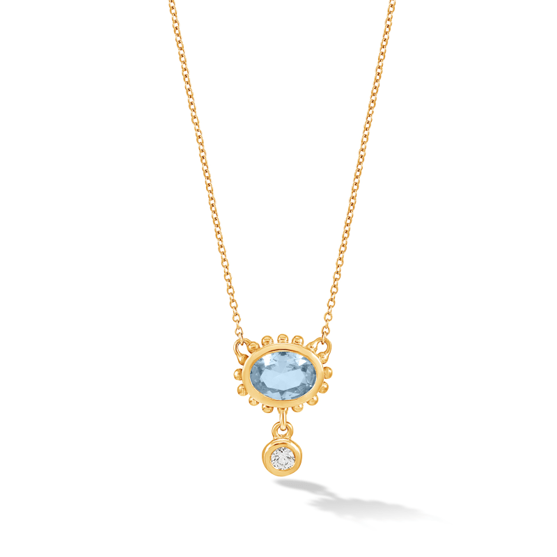 Thumbnail of Fine Yellow Gold Anemone Pendant With Blue Topaz & Diamond image