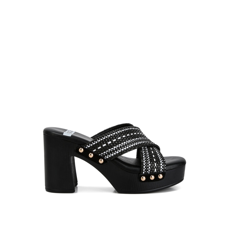 Finley Raffia High Block Heel Clogs In Black by Rag Co