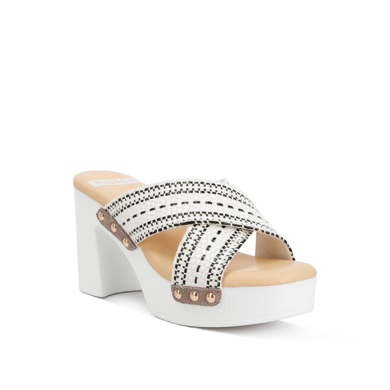 Finley Raffia High Block Heel Clogs In White by Rag Co