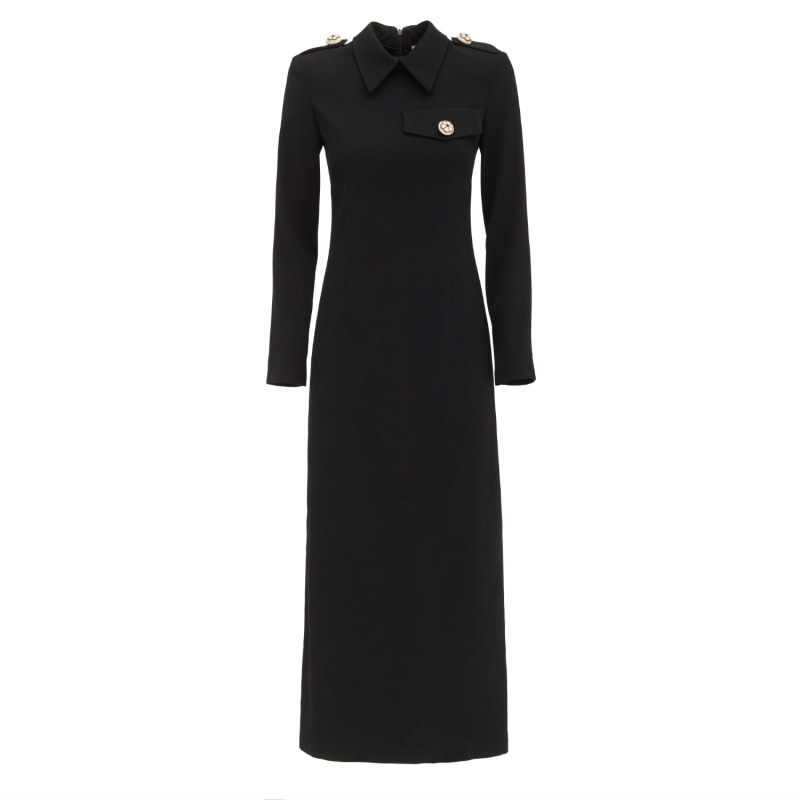 Fitted Long Sleeve Dress With Stand-Up Collar - Black | Julia Allert ...