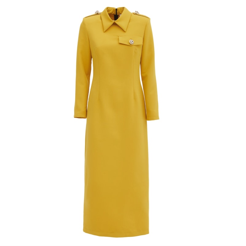 Fitted Long Sleeve Dress With Stand-Up Collar - Yellow | Julia Allert ...