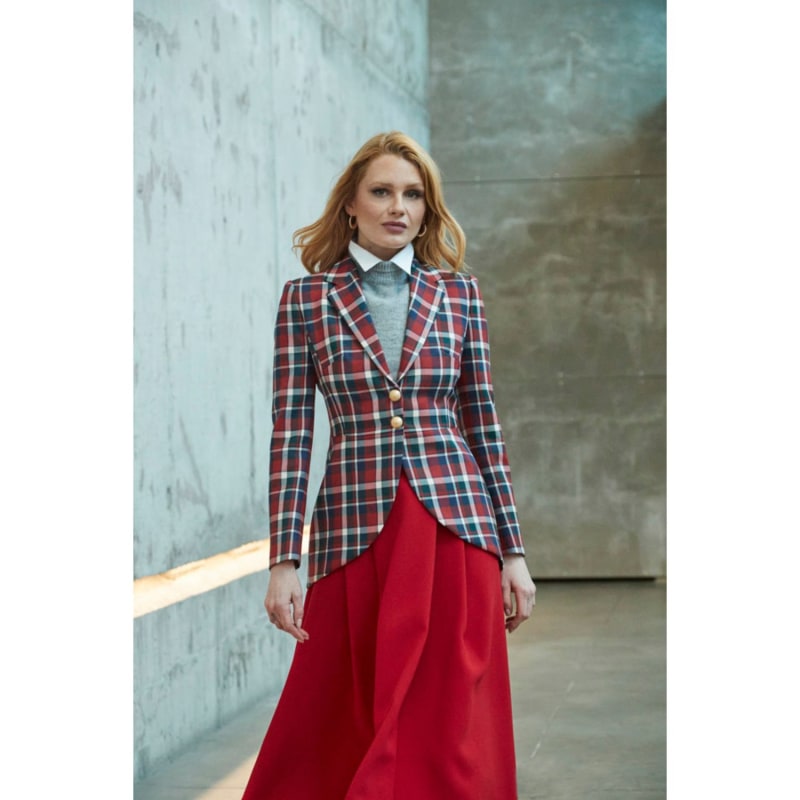 Red checked blazer womens sales