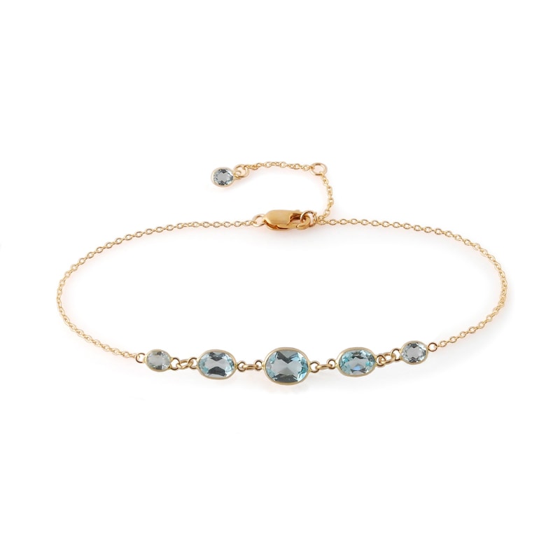 Thumbnail of Five Stone Bezel Set Blue Topaz Bracelet In 14 Karat Yellow Gold image