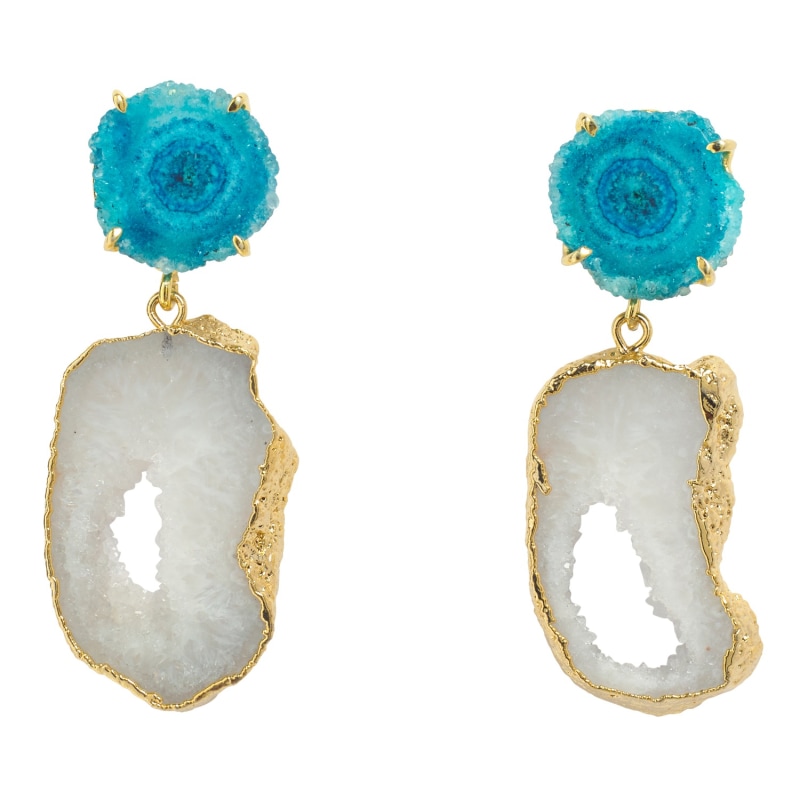 Thumbnail of 'Summer Love' Blue White Crystal Gemstone Gold Earrings image