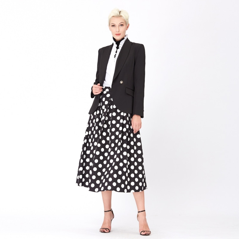 Flared Macro Polka Dots Skirt Black Smart and Joy Wolf Badger