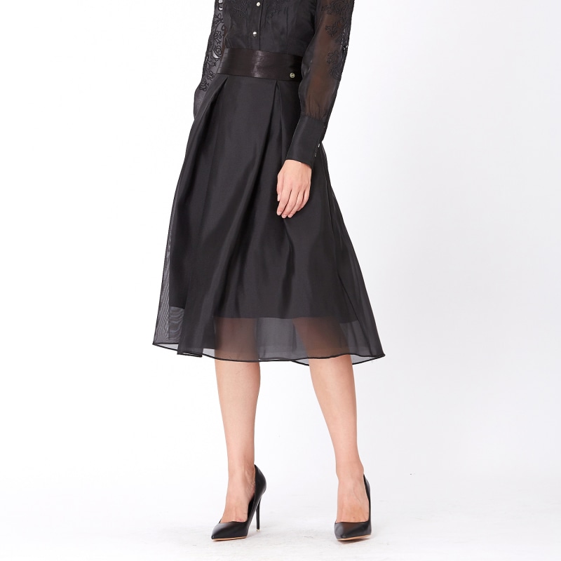 Thumbnail of Flared Organza And Satin Skirt - Black image