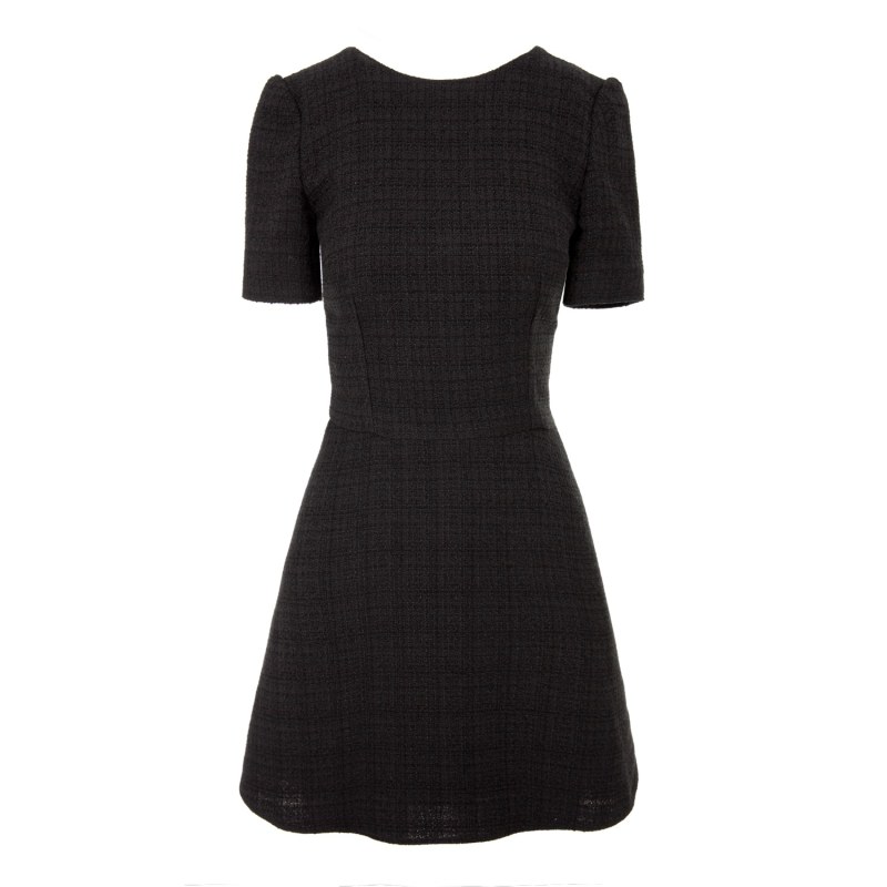 Flared Short Sleeve Boucle Dress AVENUE No.29 Wolf Badger