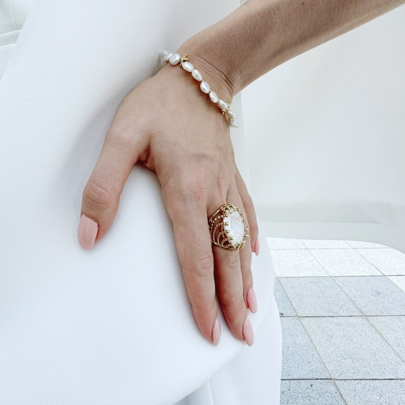 Flat Freshwater Pearls Setting Chunky Ring Farra Wolf Badger