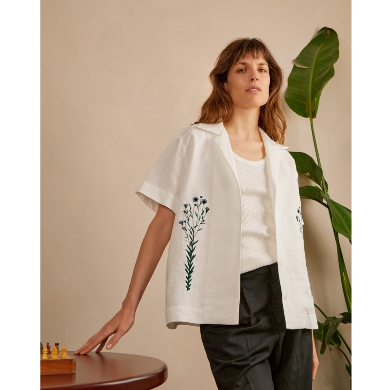 Thumbnail of Flax Embroidered Oversized Irish Linen Cuban Shirt Women image