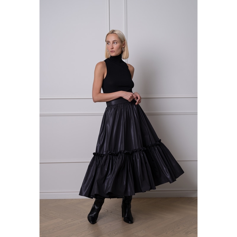 Fleur Black Technical Fabric Midi Skirt by DIANA ARNO