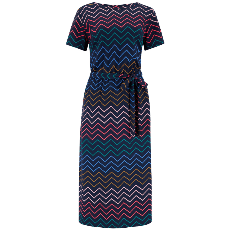 Flissy Jersey Midi Dress Navy/Multi, Chevron Stripe, Sugarhill Brighton