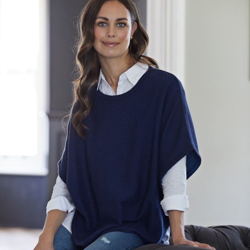 Thumbnail of Flora Cotton Cashmere Reversible Poncho Navy & Blue image