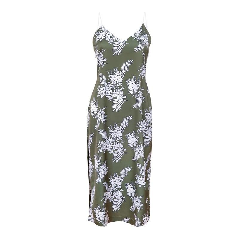 Thumbnail of Floral Backless Midi Slip Dress, Upcycled Polyester, In Green & White Print image