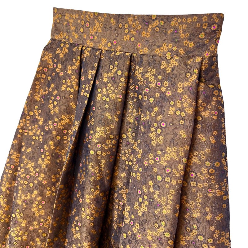 Thumbnail of Floral Brocade Midi Skirt In Caramel Brown image