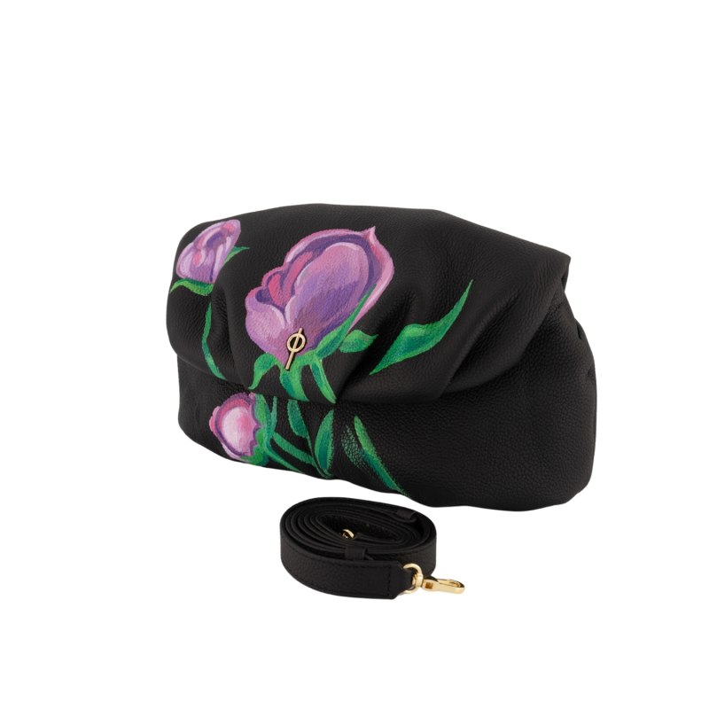 Thumbnail of Floral Leda Leather Clutch Bag - Black image