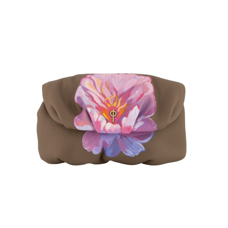 Thumbnail of Floral Leda Leather Clutch Bag - Rock image