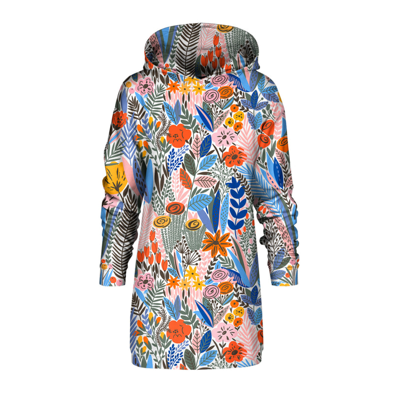 Floral Pattern Oversize Hoodie Dress Aloha From Deer Wolf Badger