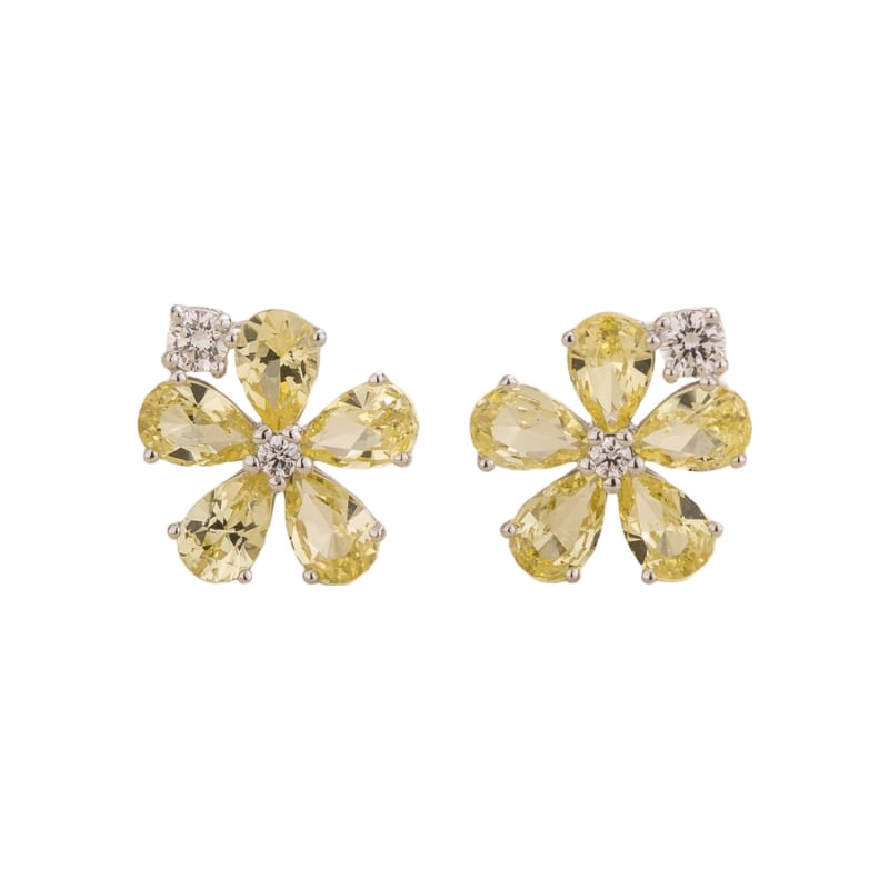 Blooming Gold Earring Set - White