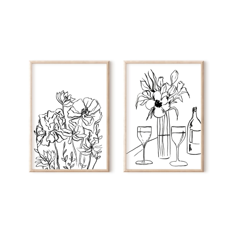 Thumbnail of Flower Garden & Still Life Ink Drawing - Print Pair image