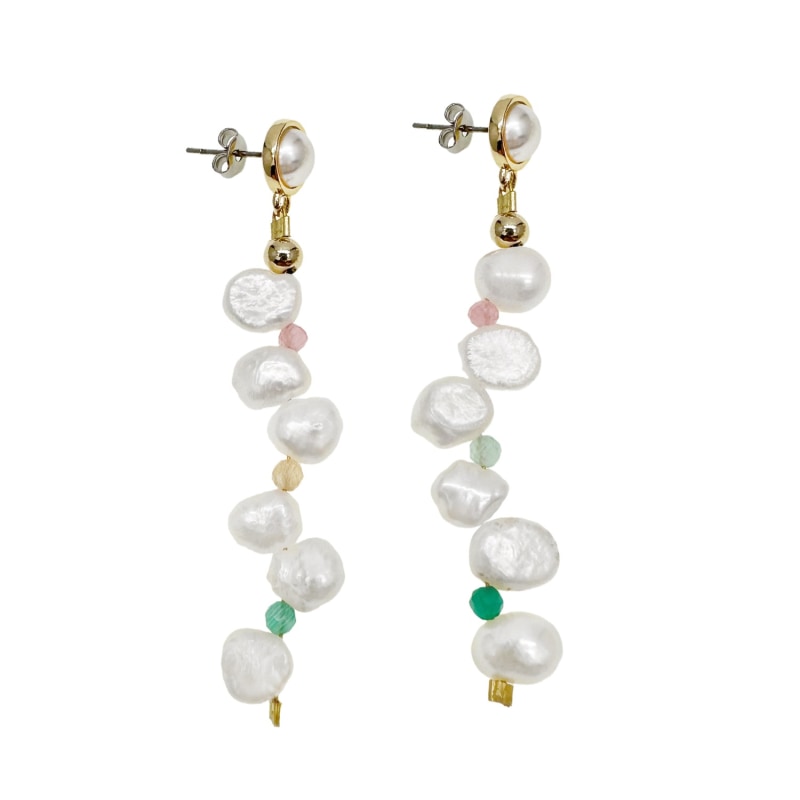 Thumbnail of Flower Petal Freshwater Pearls With Colorful Stones Earrings image