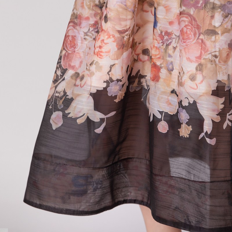 Thumbnail of Flower Print Organza Strappy Dress - Black image