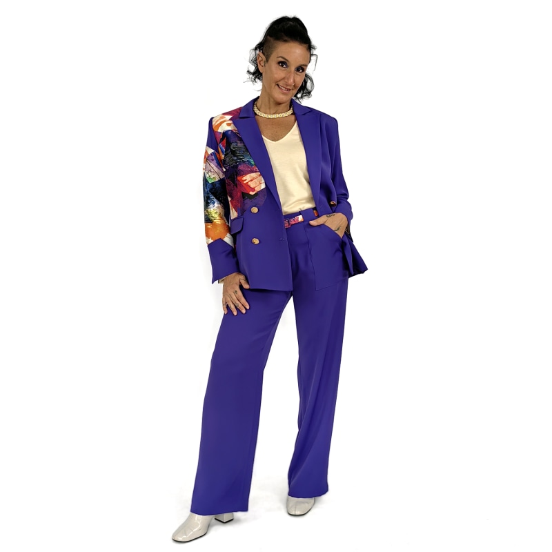 Double Breasted Purple Jacket Embellished With Laser-Cut Double Breasted Purple Jacket Embellished With Laser-Cut